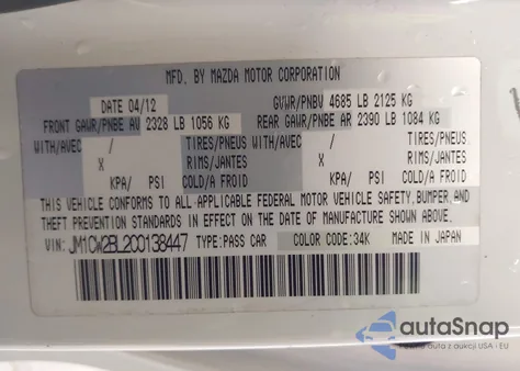 2012 Mazda Mazda5 Sport z USA, uszkodzony, nr VIN JM1CW2BL2C0138447